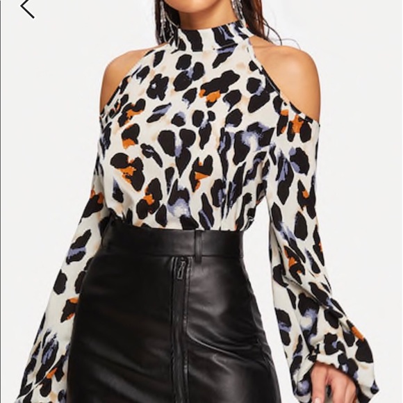 SHEIN Tops - Cold shoulder leopard print blouse